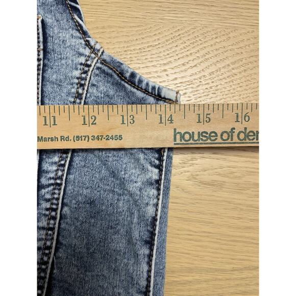 Y2K Denim Overalls Crop Top Womens XS Boho Jean Coquette Festival Rock Indie - Picture 7 of 9